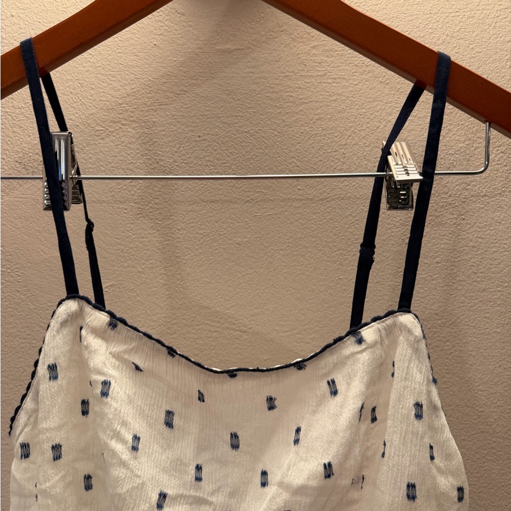 B.O.G Collective White Blue Ikat Peplum Camisole Top with Tassel Back Small - Picture 3 of 5